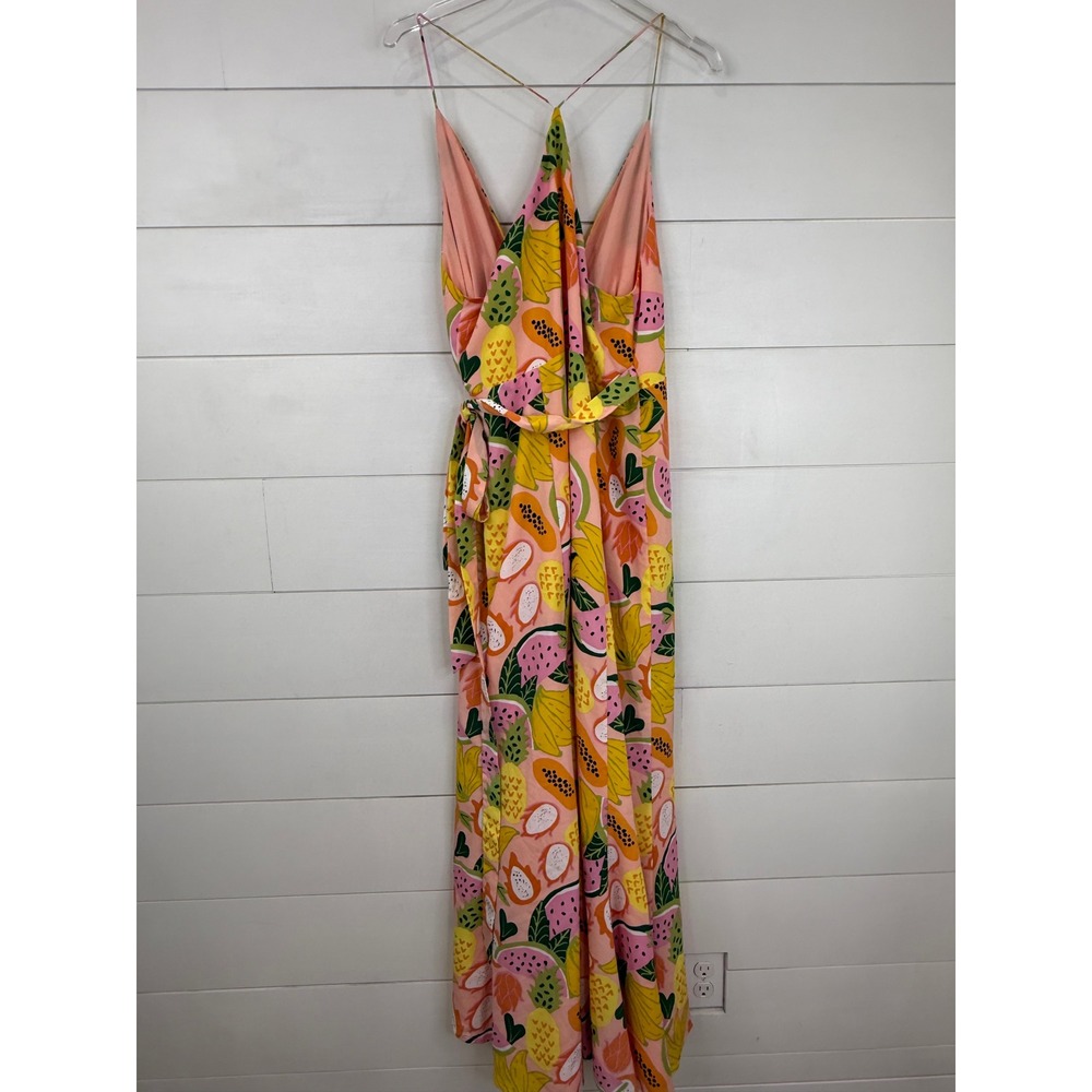 Anthropologie Hutch High-Low Wrap Dress Tropical Fruit Print Pink L - Picture 7 of 9